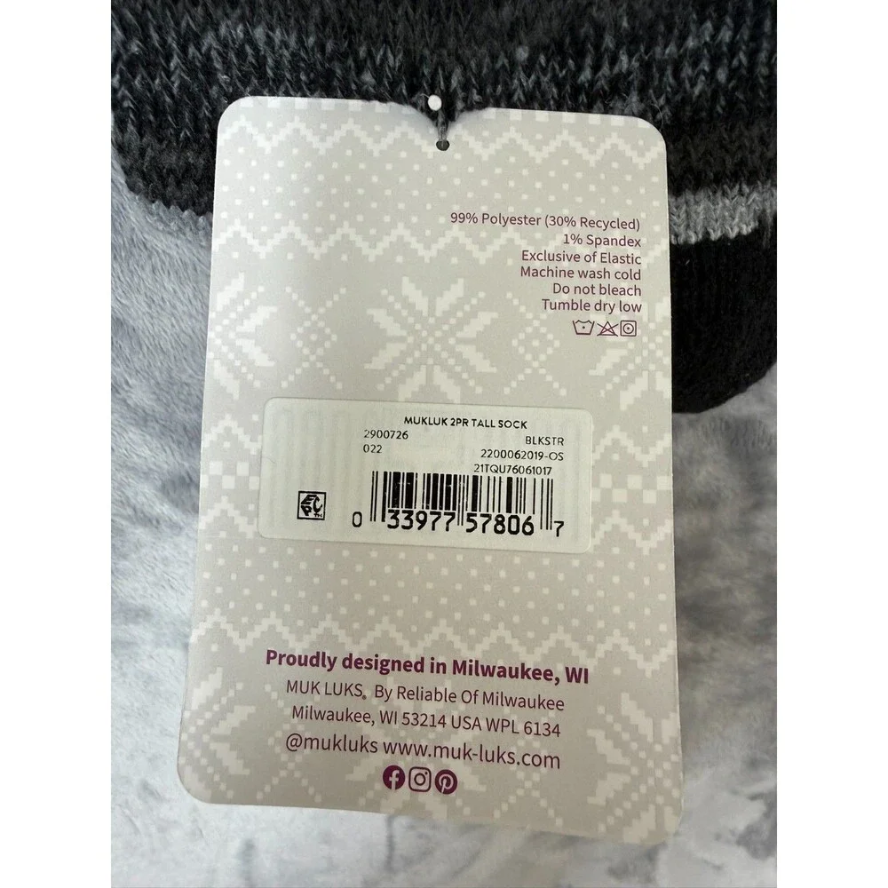 Muk Luks Women’s 2 Pair Pack Tall Boot Socks Mid-Calf Height size 6-11 Black